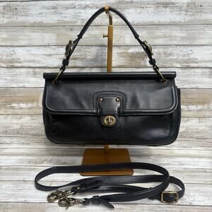 Coach Purse 22062 Legacy City Willis Black Leather 2 Way Turnlock Shoulder Bag